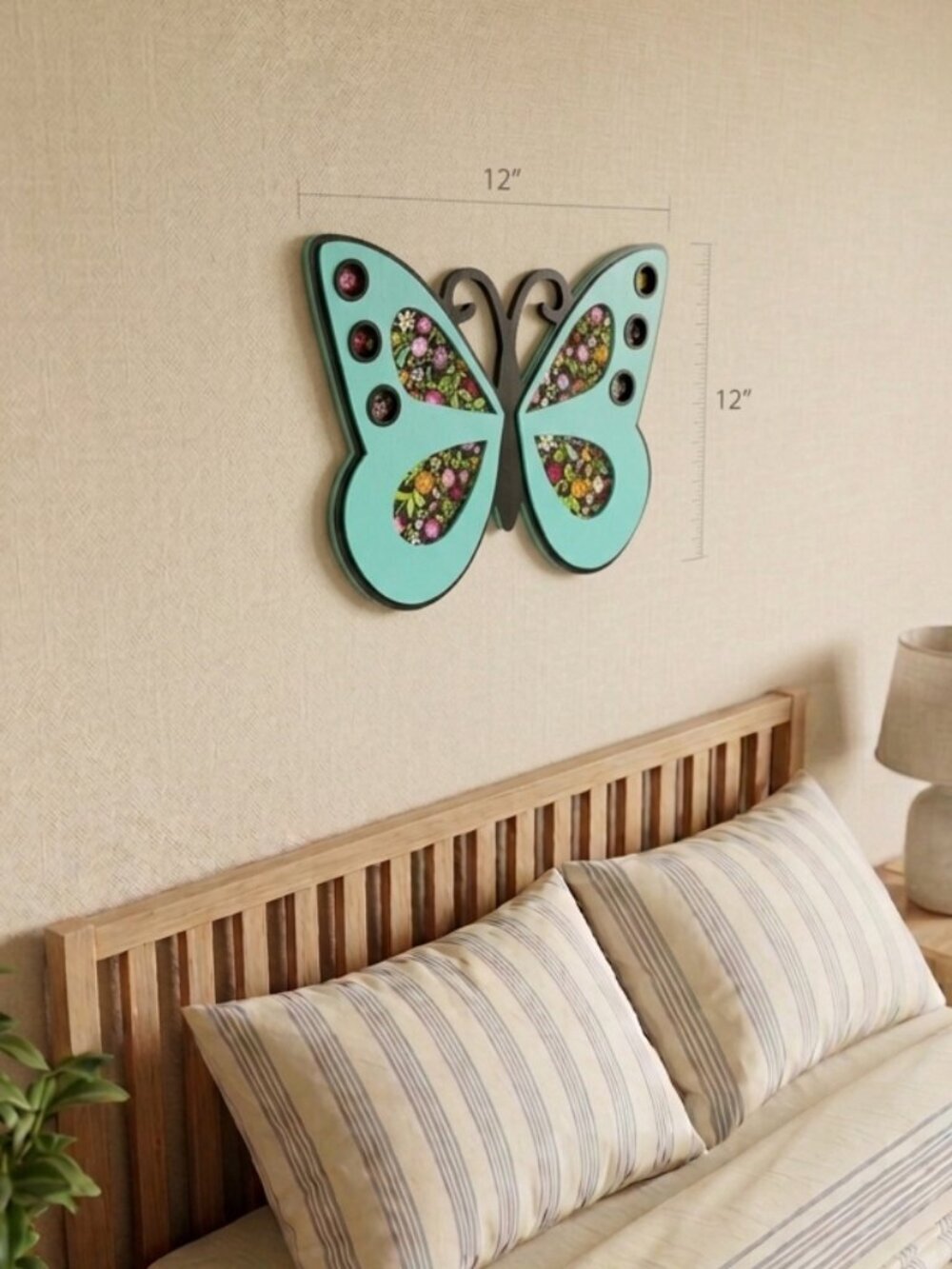 Turquoise Butterfly 1/4" thick wood wall decor dimensional 13" tall